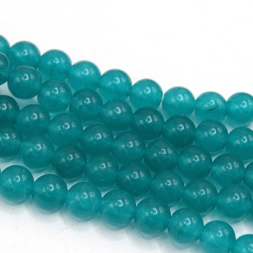 X20 perles jade ronde bleu cyan teint 6mm