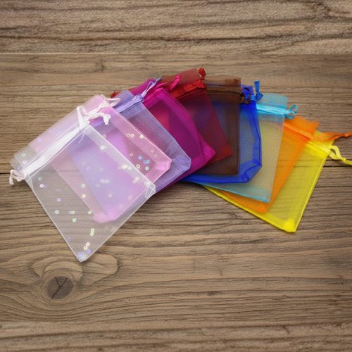 X10 sachets organza couleur mixte ,pochette  bijoux ,sac cadeau, 9x7mm