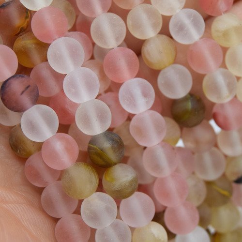 X20 perles tigerskin givré rondes 6mm - perles de gemmes rose