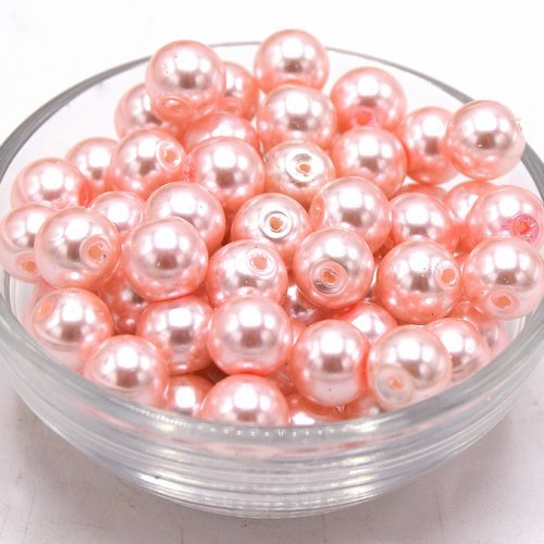 100 perles en verre ronde rose clair nacrée 8mm, perle ronde en verre - pv03