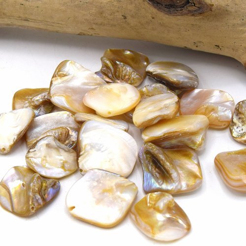 Lot de 10 perles de coquille naturelles (nacre), taillé main en losange, percées sur le coté