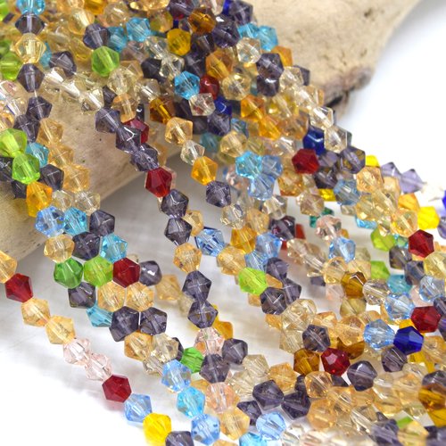 X80 perles à facettes verre toupie multicolore 4mm pf14- perles mixtes bicône pour fabrication de bijoux