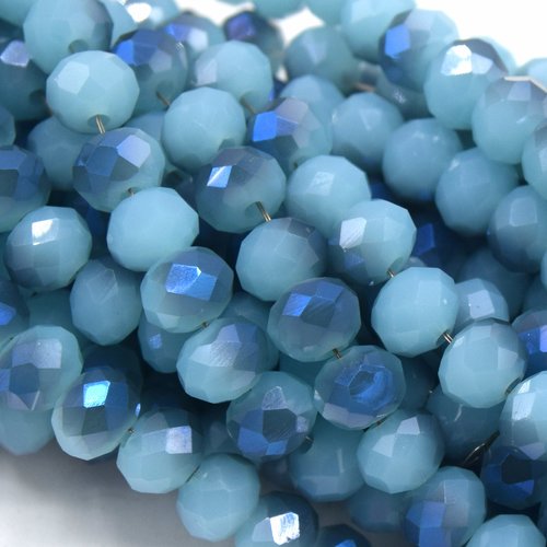 X50 perles  verre abaque électroplate bleu, 6x4.5 mm  pf100