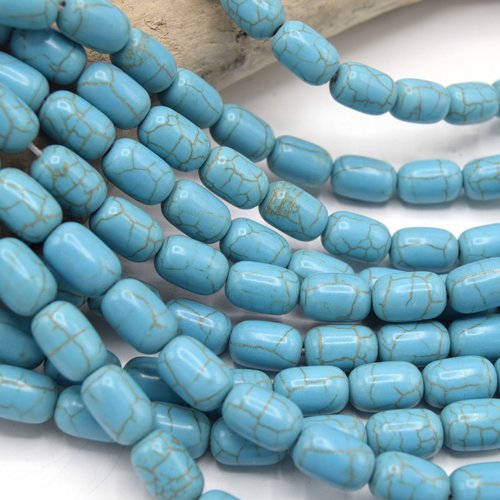 20 perles baril turquoise de synthèse bleu veiné 12mm pt01 