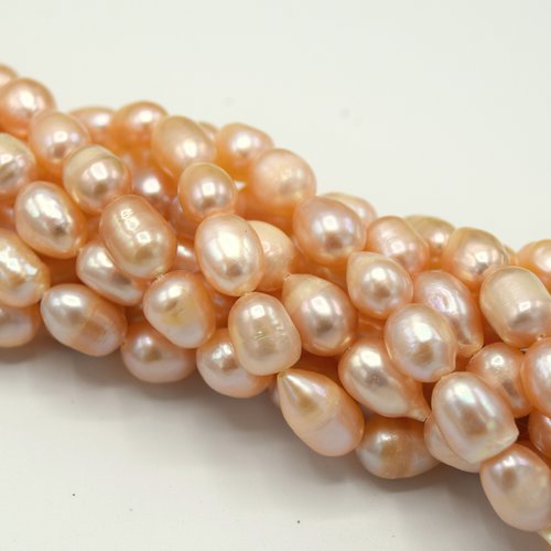 1 chapelet  de perles d'eau douce abricot vintage nacré 8~12mm perle de nacre coquillage   pc16 