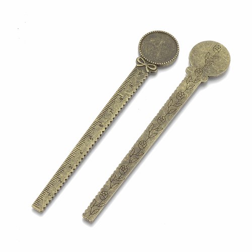 Lot de 2 marque-pages règle en bronze 13cm avec support cabochon 20mm