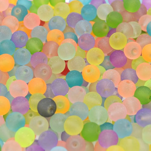 X100 perles en verre transparentes givré 8mm , ronde, couleur mixte -