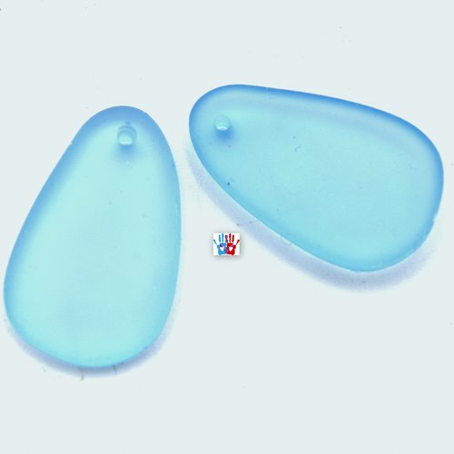 2 pendentifs en résine forme verre de mer givré bleu - b08