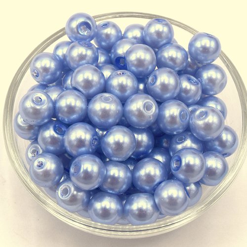 X100 perles en verre ronde bleu ciel nacrée 8mm pv05