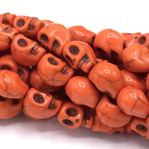 X20 perles tête de mort orange - crâne skull howlite 8mm 