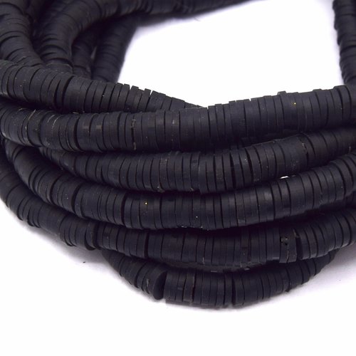 1 chapelet perles heishi en pâte polymère couleur noir ~40 cm 