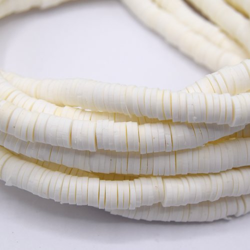 1 chapelet perles heishi en pâte polymère couleur blanc ~40 cm 