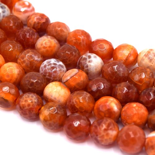 10 perles agates grade a rondes facettes 8mm orange rouge gem07b