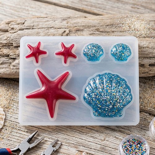 1 moule en silicone étoiles et coquillages marin, moules de résine, pour la résine uv, savon, polymère