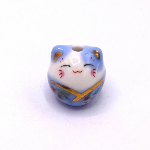 Perle chat bleu chance en porcelaine  - a l'unité