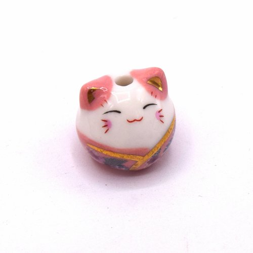 Perle chat rose chance en porcelaine  - a l'unité