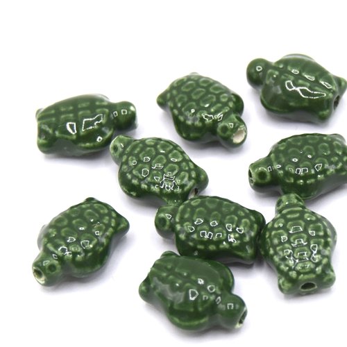 Perles tortues vert en céramique émaillée - lot de 4 perles