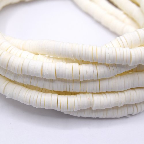 1 chapelet perles heishi en pâte polymère couleur blanc ~40 cm