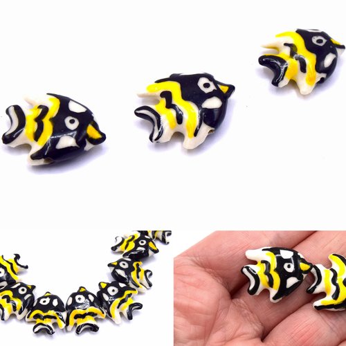 X1 perle poisson noir et jaune en porcelaine