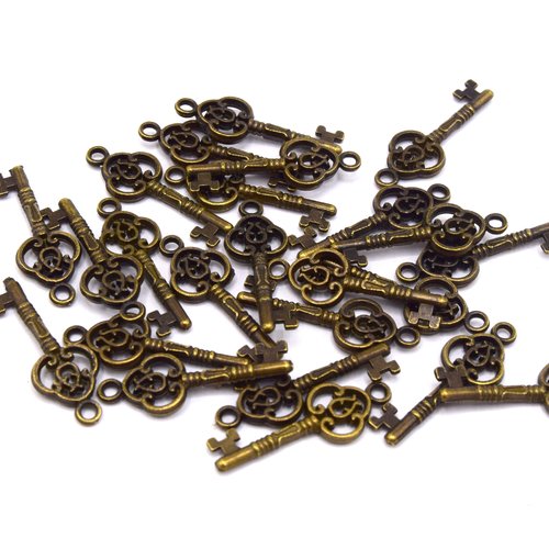 X10 lot breloques clés anciennes bronze 29mm