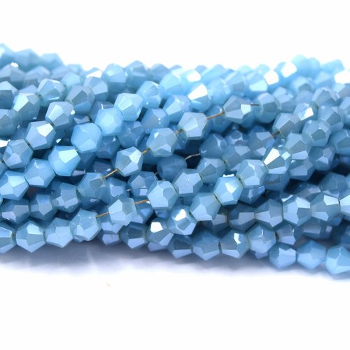 1 stand de perles à facettes verre toupie plaqué aaa bleu ciel plaqué 4mm