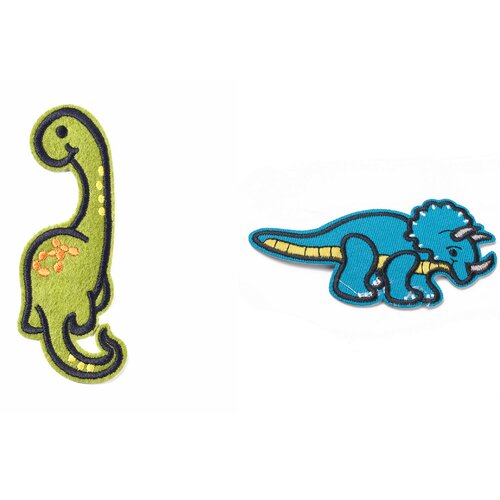X2 ecussons patch thermocollant dinosaures vert et bleu