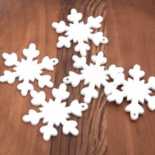 10 flocons de neige blanc en bois pour décoration noël 36mm