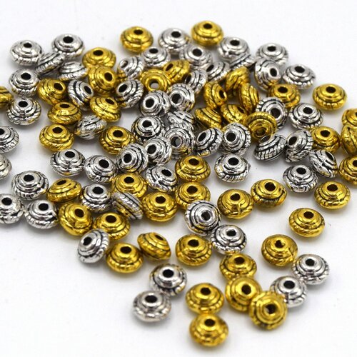 50 perles métal rondes couleur or et argent  5x3mm - pm42