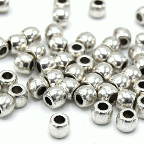 20 perles tambour grand trou métal argent ø6mm