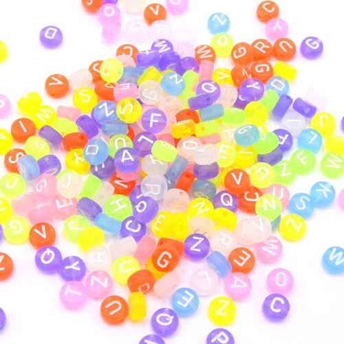 Perles alphabet rondes 7mm couleur mixte givré - lot de 100 unités