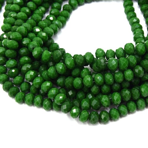 Perles de verre abaque à facettes vert opaque  6x4 mm  x 50 unités