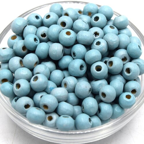 Lot de perles en bois forme ronde bleu ciel ø6mm - par lot de 100