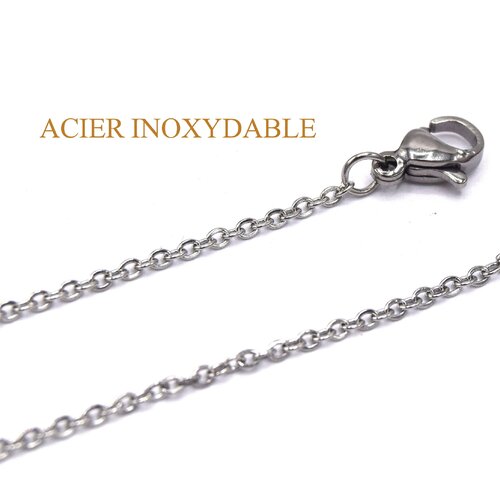 Collier chaîne en acier inoxydable couleur inox, 17.7&quot; (45 cm)