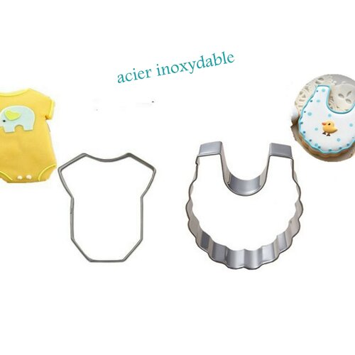 2 emporte-pièces bavoir/body bébé - gâteaux,  résine, ....