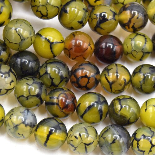 Perles  agate veine de dragon vert olive 8 mm  -  pierre ronde  lot de 20 unités