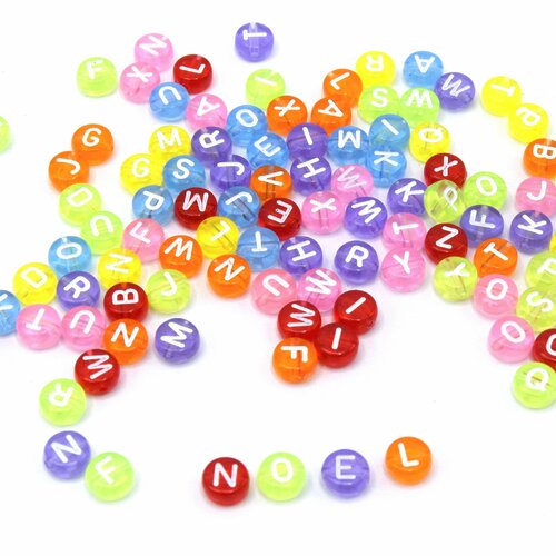 Perles alphabet rondes couleur mixte - lot de 100