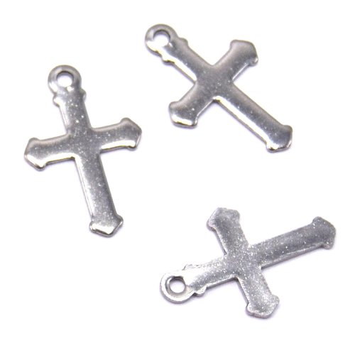 Lot de 10 pendentifs croix en acier inoxydable 304