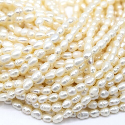 1 stand 33cm perles d'eau douce grain de riz grade a couleur blanche nacre 3~4x4~6 mm