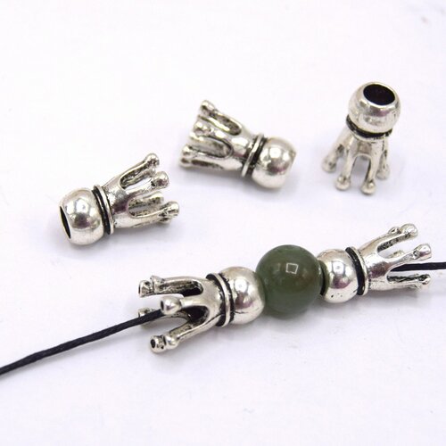 X2 grosses perles en alliage de zinc couronne argent vieilli