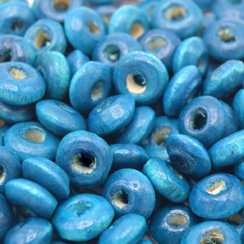 Perles rondelle en bois 3x6mm bleu, perle turquoise plate ronde en bois lot de 500 perles