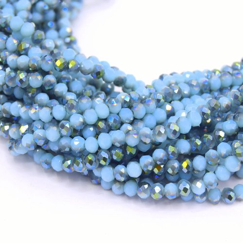 1 chapelet de perles en verre à facettes électrolytique forme rondelle 4mm bleu