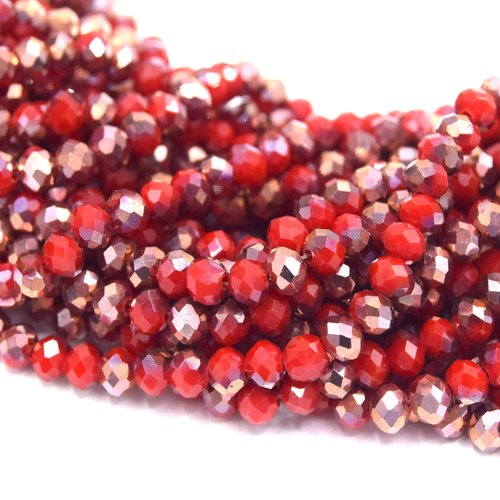 1 chapelet de perles en verre à facettes électrolytique forme rondelle 4mm rouge