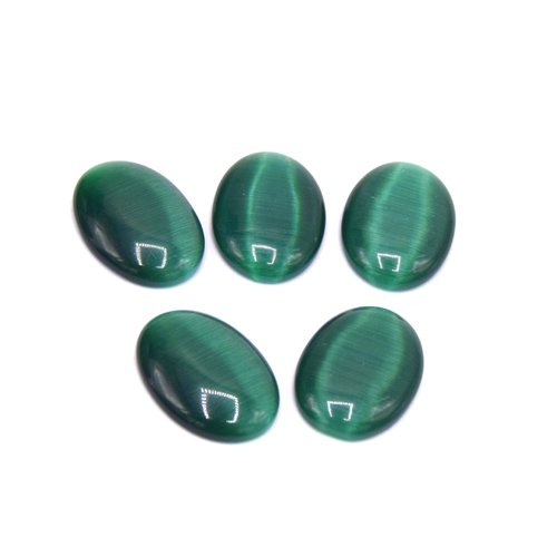 10 cabochons en verre oeil de chat ovale vert 18mm