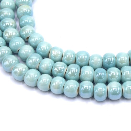 Perles en porcelaine émaillées rondes couleurs bleu ciel  7mm- lot de 20 unités