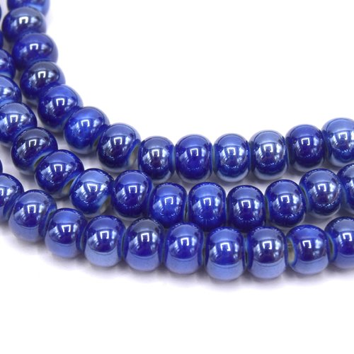 Perles en porcelaine émaillées rondes couleurs bleu marine  7mm- lot de 20 unités