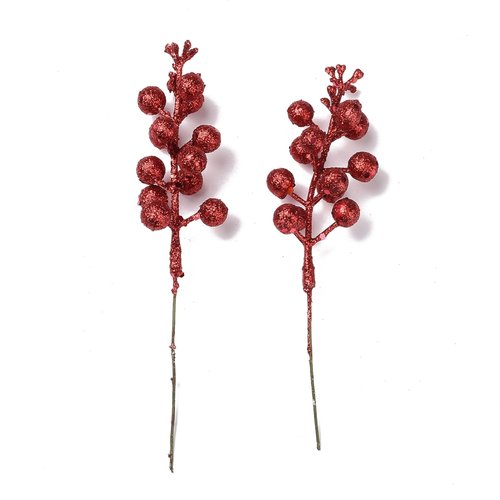 X5 tiges de baies avec paillettes couleur rouge pour décoration de couronne, sapin de noël, cadeau