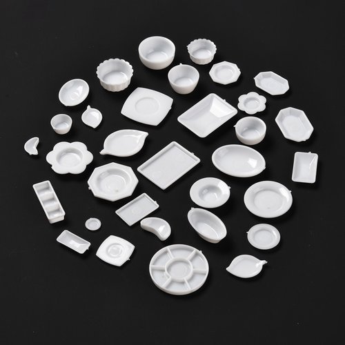 Vaisselle miniature en plastique, 33 pièces, échelle 1/6, ensemble de plats en plastique,  accessoires pour décor de maison miniature