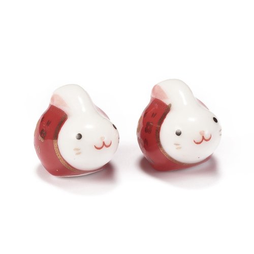 1 perle en céramique lapin rouge , perle de pâques et animaux
