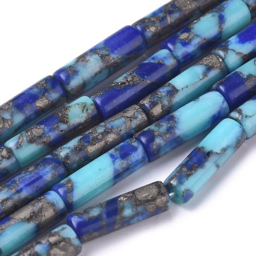 Perles turquoise et lapis lazuli forme colonne 13mm - lot de 10 perles
