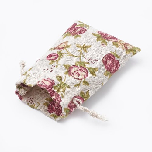 X2 pochettes en polycoton motif fleur rose vintage - 14x10 cm